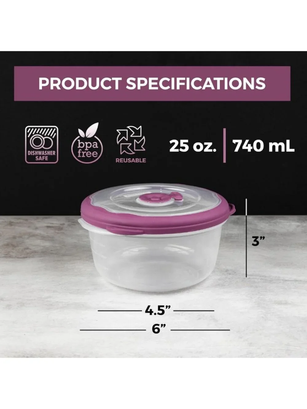 6-Piece 3.1 Cup Plastic Food Storage Bowls with Airtight Lids - Microwave